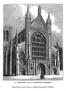 Nordwestansicht der Kathedrale von Winchester, 1843