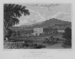 Chatsworth, Derbyshire, Der Sitz des Herzogs von Devonshire (Stich)