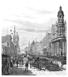 Collins Street Blick nach Osten, Melbourne, Victoria, Australien, 1886