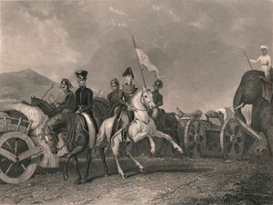 Niederlage und Tod von Dhoondiah bei Conaghull, 1800, frühes-mittleres 19. Jahrhundert von J. Rogers