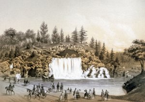 Der Wasserfall im Bois de Boulogne, ca. 1860 (Lithografie)