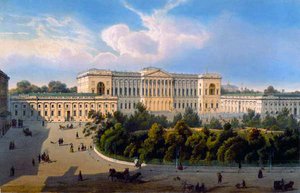 Palast des Großfürsten Mikhail, Ansicht vom Platz, gedruckt von Schmidt und Chevalier, veröffentlicht von Lemercier, Paris, 1850er Jahre