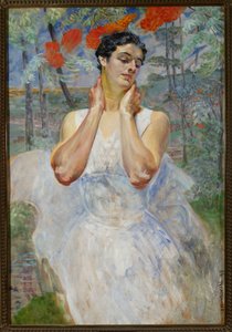 Porträt einer Frau vor Ebereschen von Jacek Malczewski
