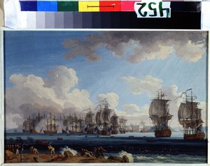 Die Schlacht von Tchesme am 5. Juli 1770 von Jacob Philippe Hackert