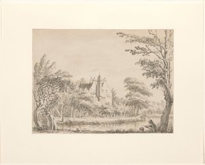 Haus Oudaan mit einem Angler im Vordergrund von Jacob Ernst Marcus