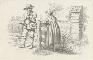 Mäher im Gespräch mit einem Mädchen von Jacob Ernst Marcus