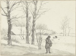 Schneelandschaft mit stehendem Mann