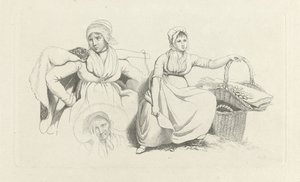 Studienblatt mit zwei Frauen und einem Kopf von Jacob Ernst Marcus