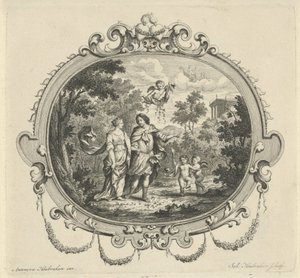 Spazierendes Paar begleitet von Putti von Jacob Houbraken