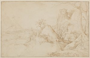 Landschaft mit zwei Bauern und einem Hund, ca. 1525-69