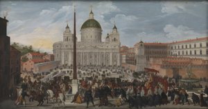 Eine päpstliche Prozession auf der Piazza San Pietro in Rom von Jacob Isaacsz. van Swanenburg