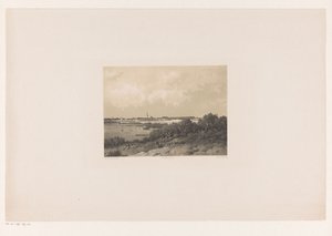 Landschaft mit Dorf am Horizont