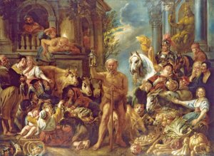 Diogenes sucht einen ehrlichen Mann von Jacob Jordaens