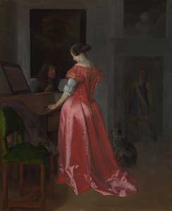 Eine Frau, die an einem Cembalo steht, ca. 1675