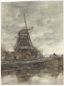 Mühle und die Brücke bei der Nord-West-Buitensingel in Den Haag von Jacob Maris