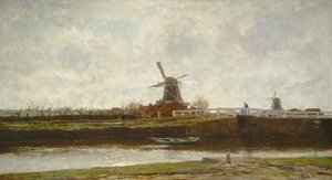 Ansicht der Mühle und Brücke am Noordwest Buitensingel in Den Haag von Jacob Maris