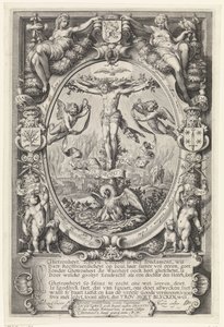 Kreuzigung in allegorischem Rahmen von Jacob Matham