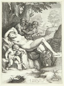 Venus und Amor schlafen und werden von Satyrn beobachtet