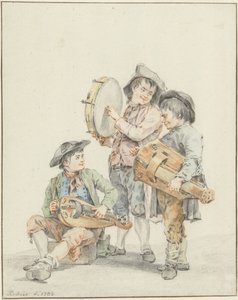 Drei Jungen mit Musikinstrumenten