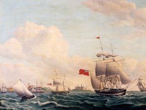 Schiffe segeln durch die Öresundstraße zwischen Schweden und Dänemark mit dem Schloss Kronborg im Hintergrund