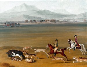 Ferdinand IV. jagt Wildschweine auf dem Anwesen von Cassano (Detail). Gemälde von Jakob Philipp Hackert, 18. Jahrhundert. Neapel, Museo Nazionale di Capodimonte von Jacob Philippe Hackert