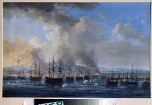 Russisch-Osmanischer Krieg: Die Seeschlacht von Damiette 1770 von Jacob Philippe Hackert