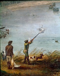 Die Blässhuhnjagd von Ferdinand I. der Beiden Sizilien (oder Ferdinand IV. von Neapel) am See Fusaro bei Neapel, Italien (Detail) von Jacob Philippe Hackert