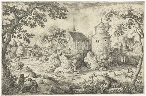 Hirschjagd bei einer Kapelle