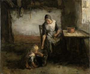 Frau schält Kartoffeln
