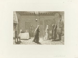Figuren in einem Innenraum eines Schlosses