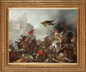 Schlacht zwischen Türken und Christen bei der Eroberung von Konstantinopel durch die osmanische Armee im Jahr 1453