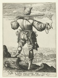Musketier (Hakenbüchsen-Schütze?) mit Helm von Jacob de Gheyn (II)