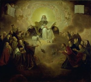 Die vierundzwanzig Ältesten knien vor dem Lamm von Jacob de Wet d.Æ.