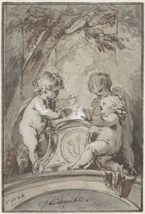 Allegorie mit drei Putti bei einem Altar von Jacob de Wit