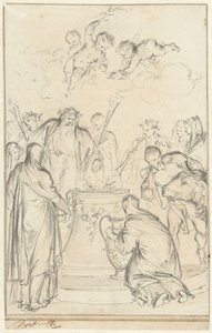 Heidnische Priester opfern auf einem Altar