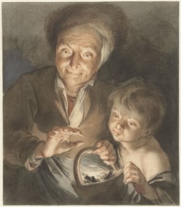 Alte Frau mit Kind und Feuerprobe von Jacob de Wit