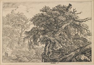 Die große Buche mit zwei Männern und einem Hund von Jacob van Ruisdael