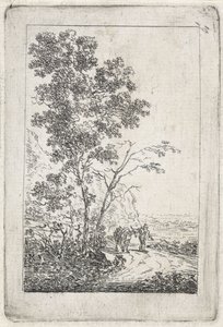Mann mit Esel in einer Landschaft