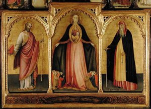 Jungfrau und Kind mit St. Jakobus dem Älteren und St. Antonius (Tempera auf Holz)