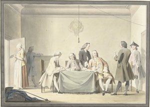 Sitzung der Kommissare zur Entgegennahme der liberalen Spenden, oder 50. Pfennig, 12. September 1747 von Jacobus Buys (signed by artist)