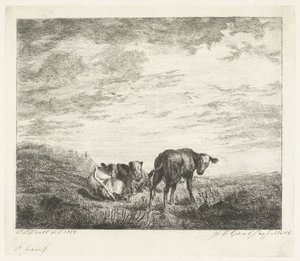 Drei Kälber von Jacobus Cornelis Gaal (signed by artist)