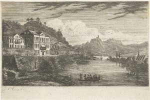 Flusslandschaft mit Hotel am Kai von Jacobus Cornelis Gaal