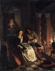 Das Rendezvous. Verführungsszene, ein junges Mädchen wird von einem Edelmann am Kamin umworben von Jacobus Josephus Eeckhout