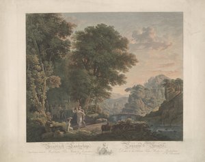 Arkadische Landschaft mit tanzenden Figuren