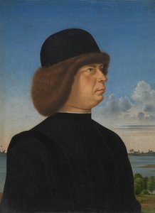 Porträt von Alvise Contarini, Rückseite Ein angebundener Rehbock, ca. 1485-95