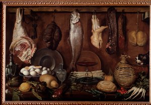 Vorratsraum mit Lebensmitteln und Geschirr von Jacopo Chimenti Empoli