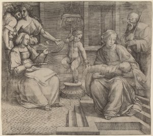 Heilige Familie mit der heiligen Elisabeth und dem kleinen Johannes dem Täufer von Jacopo Francia