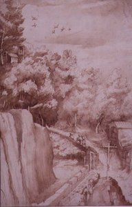 Ansicht des Klosters La Verna, der Weg zum Kloster, ca. 1607-12 (Tusch, Feder & Tinte auf Papier) von Jacopo Ligozzi