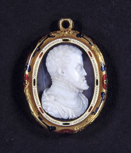 Porträt von König Philipp II. von Spanien (1527-1598). Medaillon in Chalcedon von Jacopo Nizzola da Trezzo