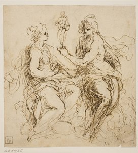 Personifikationen von Malerei und Skulptur, die auf Wolken sitzen von Jacopo Palma